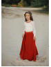 Ivory Lace Terracota Chiffon Autumn Flower Girl Dress